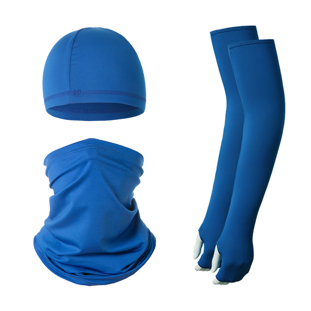 V888-ELOSUNG27111-202504221141-00 2 Sets Blue Cooling UV Protection Set - 2 Skull Cap, 2 Neck Gaiter & 4 Arm Sleeves for Outdoor Sports - Image 1