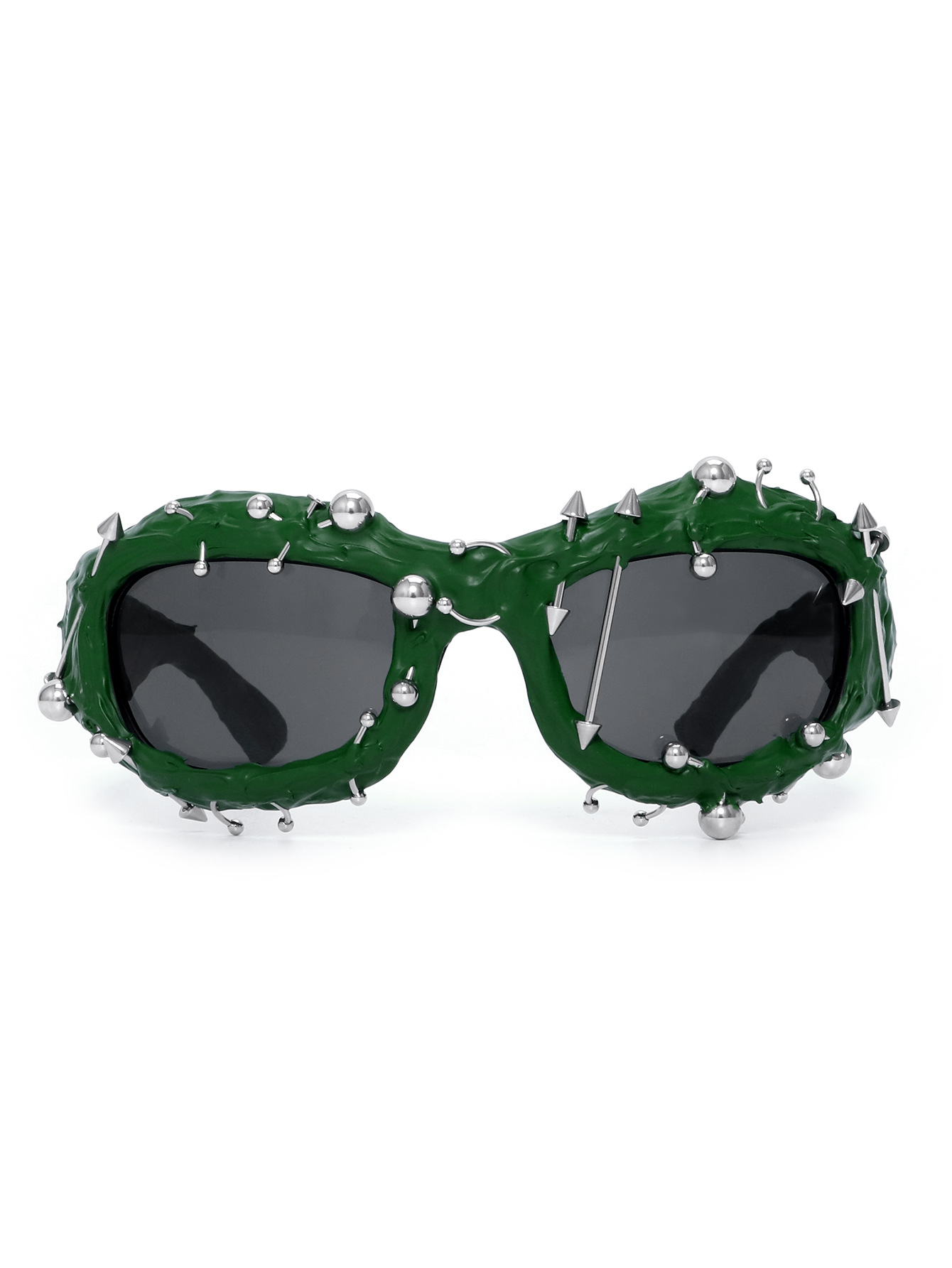 V888-ELOSUNG27204-202504281526-00 Green Edgy Punk Rock Spiked Sunglasses - Statement Goth Studded Eyewear - Image 1