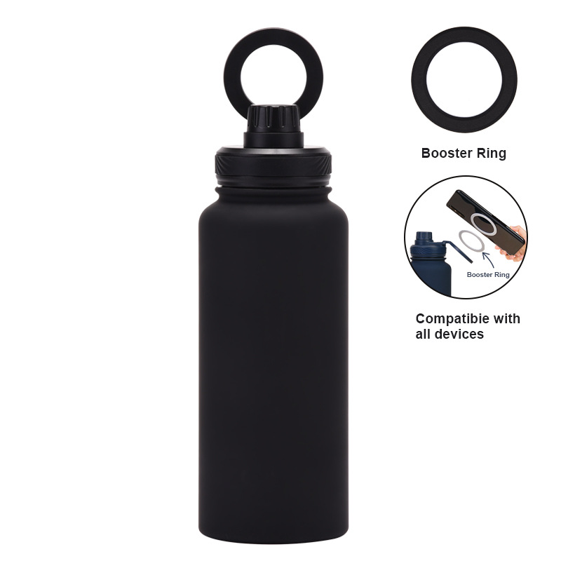 V888-ELOSUNG27247-202504281421-00 Black 1L Stainless Steel Water Bottle with Magnetic Phone Holder Lid - Portable Hydration & Hands-Free Stand - Image 1