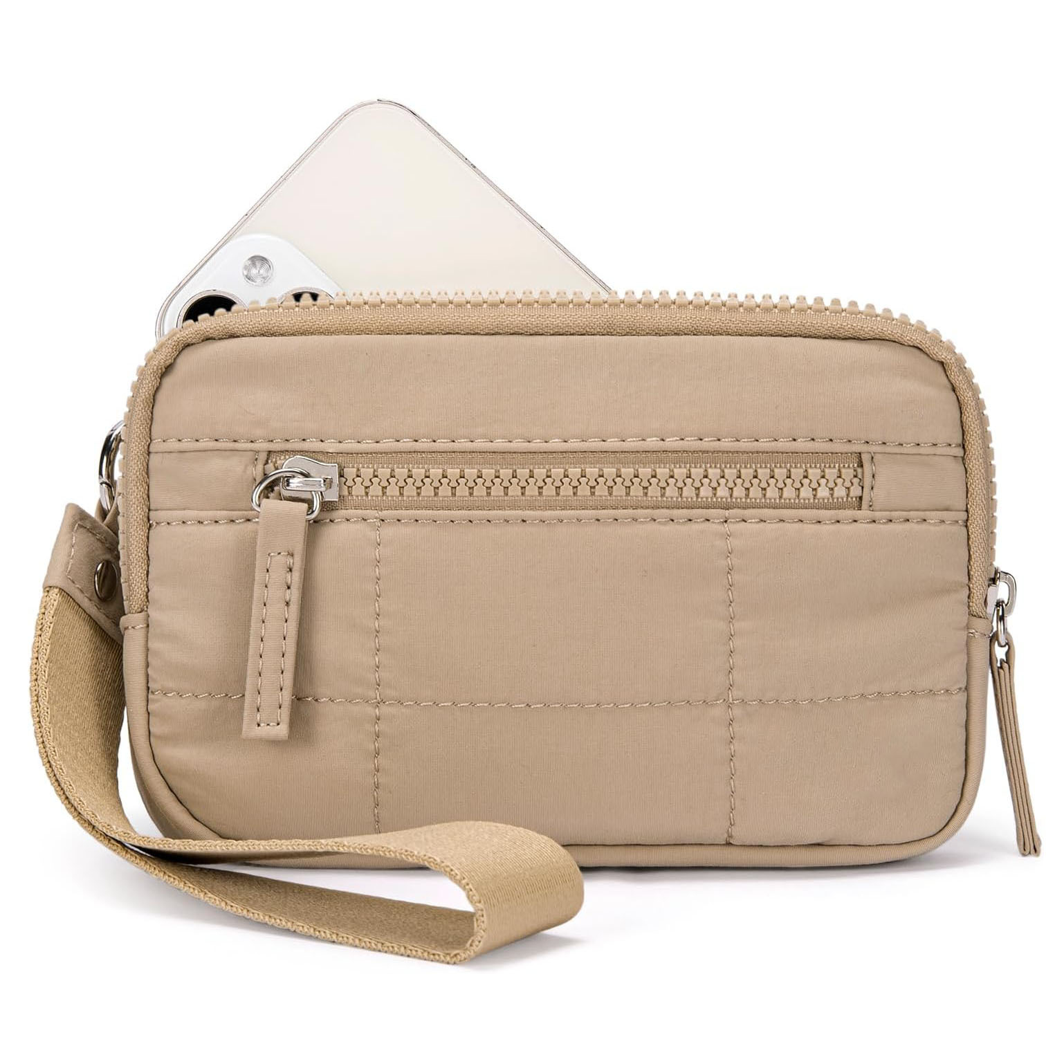 V888-ELOSUNG27269-202504281520-00 Khaki RFID Blocking Nylon Wristlet Clutch Wallet - Compact Waterproof Pouch with Card Slots & ID Window - Image 1