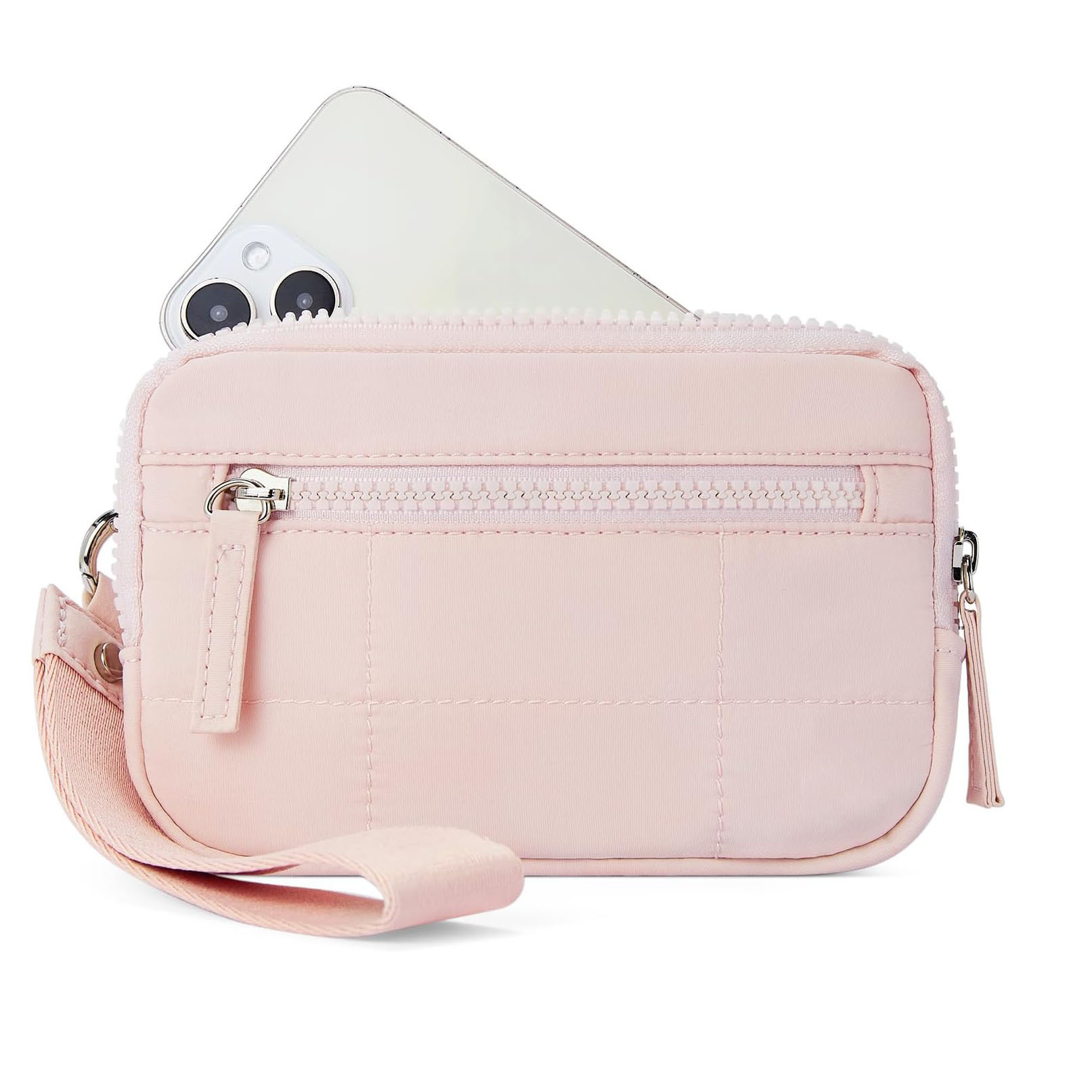 V888-ELOSUNG27270-202504281520-00 Pink RFID Blocking Nylon Wristlet Clutch Wallet - Compact Waterproof Pouch with Card Slots & ID Window - Image 1