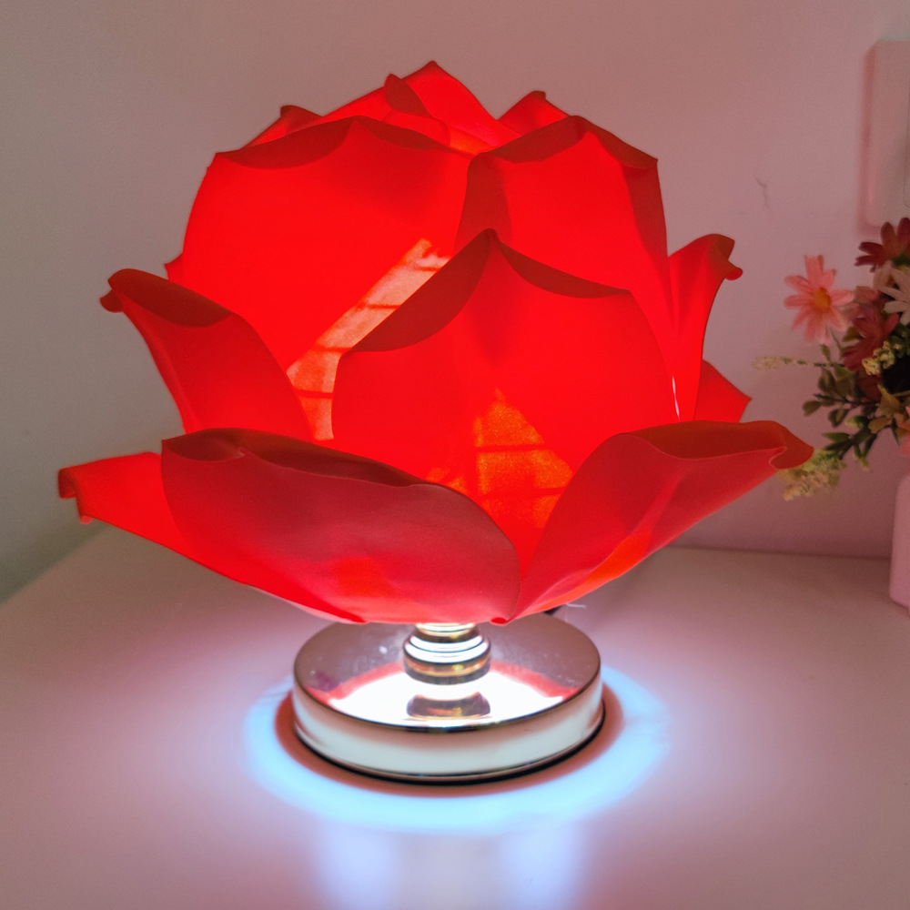 V888-ELOSUNG27278-202504291532-00 Red Elegant Lotus Flower Table Lamp - Decorative Bedside Night Light for Bedroom Ambiance - Image 1