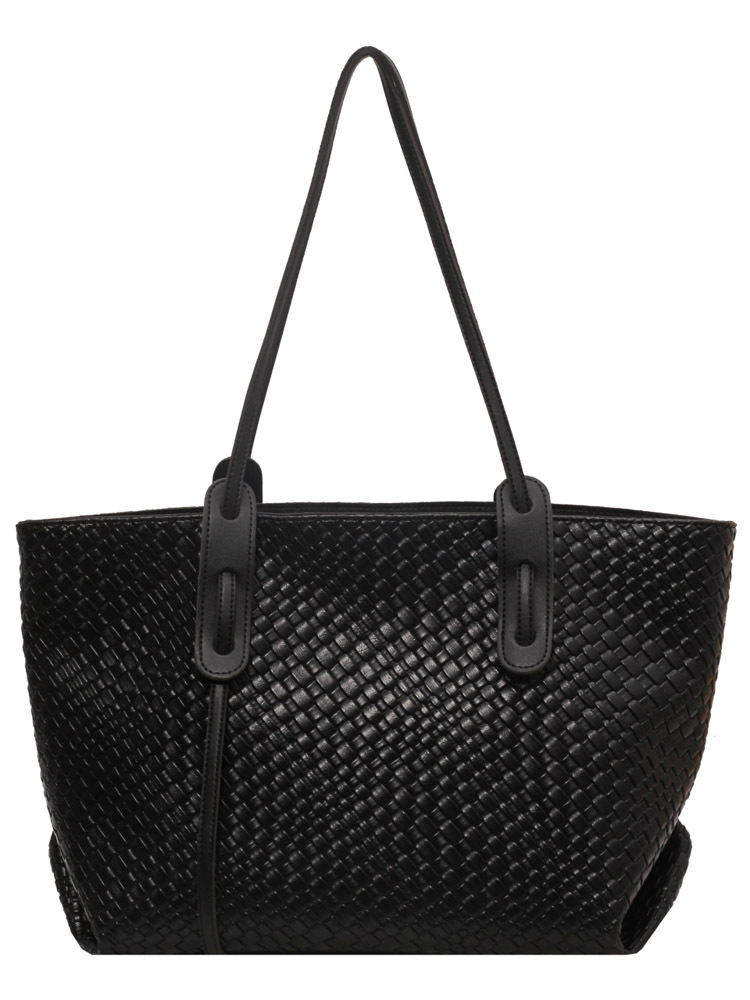 V888-ELOSUNG27547-202505131705-00 Black Chic Woven PU Leather Tote Bag - Large Capacity Casual Shoulder & Handbag for Women - Image 1