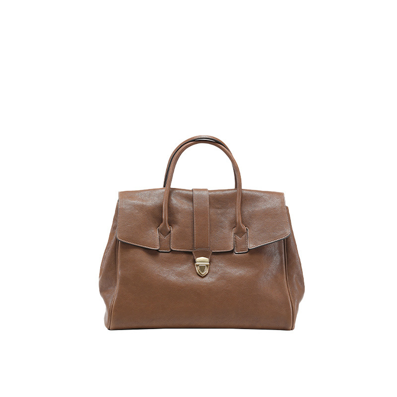 V888-ELOSUNG27562-202505131726-00 Size XL Brown Elegant Women's Leather Briefcase Tote - Vintage Style Large Capacity Commuter Handbag - Premium Cowhide Leather - Image 1