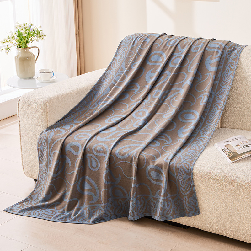 V888-ELOSUNG27665-202505151741-00 Brown,Taupe and Blue Elegant Patterned Throw Blanket - Soft Polyester Nap & Sofa Cover, 185x135cm Lightweight AC Blanket - Image 1