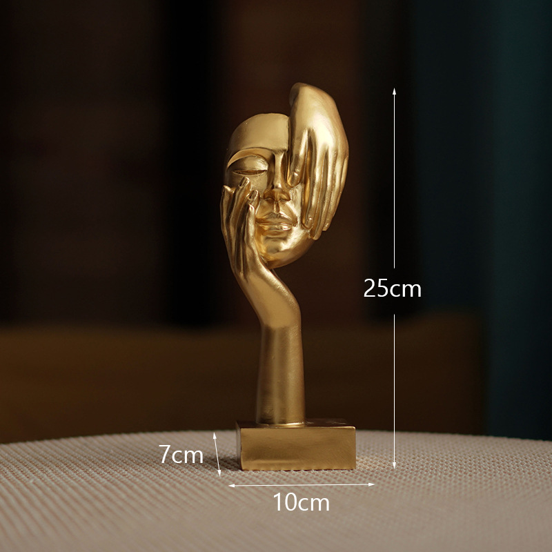 V888-ELOSUNG27685-202505151821-00 Gold Style 3 Elegant Abstract Face Sculpture - Modern Resin Art Figurine, Hand & Mask Home Decor Accent - Image 1