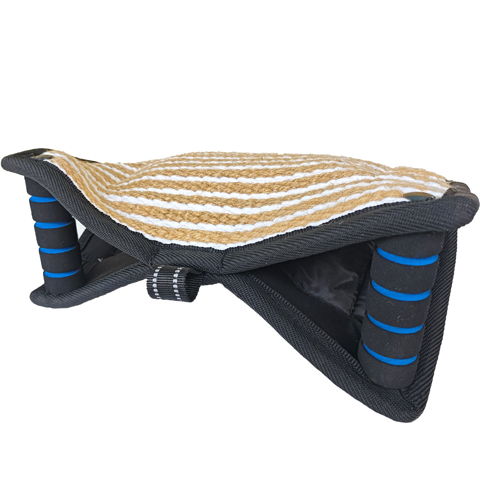 V888-ELOSUNG27867-202505231335-00 Black and Khaki Heavy Duty Jute Dog Bite Pillow - Professional Training Tug Toy with 3 Handles for Schutzhund, K9, Agility & Bite Work - Image 1