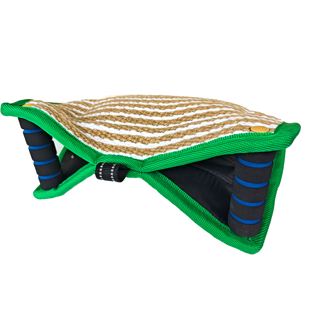 V888-ELOSUNG27868-202505231335-00 Green and Khaki Heavy Duty Jute Dog Bite Pillow - Professional Training Tug Toy with 3 Handles for Schutzhund, K9, Agility & Bite Work - Image 1