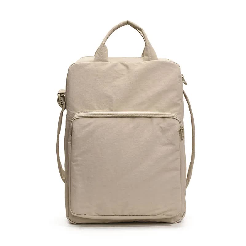 V888-ELOSUNG27914-202505231226-00 Beige Lightweight Nylon Vertical Crossbody Tote Bag - Casual Shoulder Bag with Adjustable Strap & Pockets - Image 1