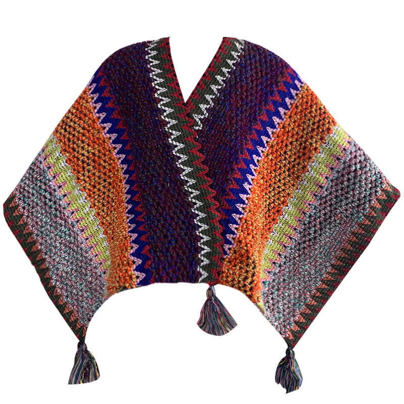 V888-ELOSUNG28072-202504281310-00 Iridescent Cozy Knitted Poncho Cape - Thick Mohair Blend Winter Shawl Wrap (106x135cm) - Image 1