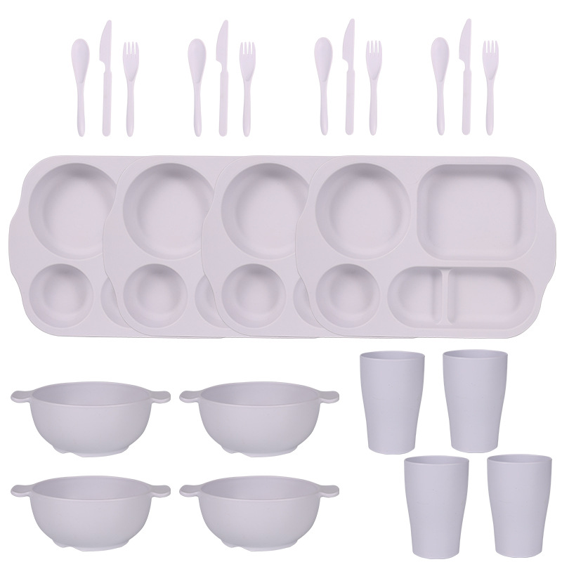 V888-ELOSUNG28114-202504281311-00 White Durable Eco-Friendly Wheat Straw Dinnerware Set - 24 Pieces with Plates, Bowls, Cups & Cutlery - Image 1