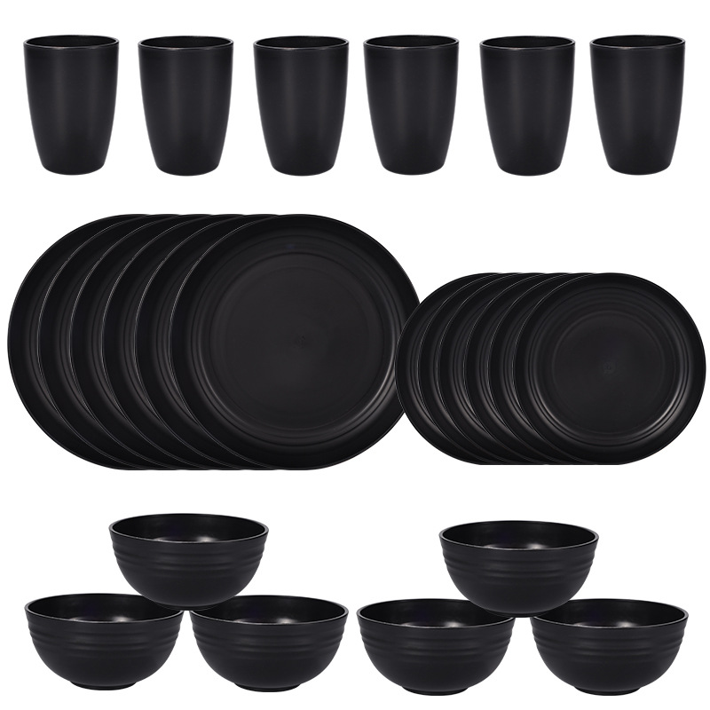 V888-ELOSUNG28122-202504281443-00 Stylish Black Wheat Straw Dinnerware Set - 24 Pieces Including Plates, Bowls & Cups - Image 1
