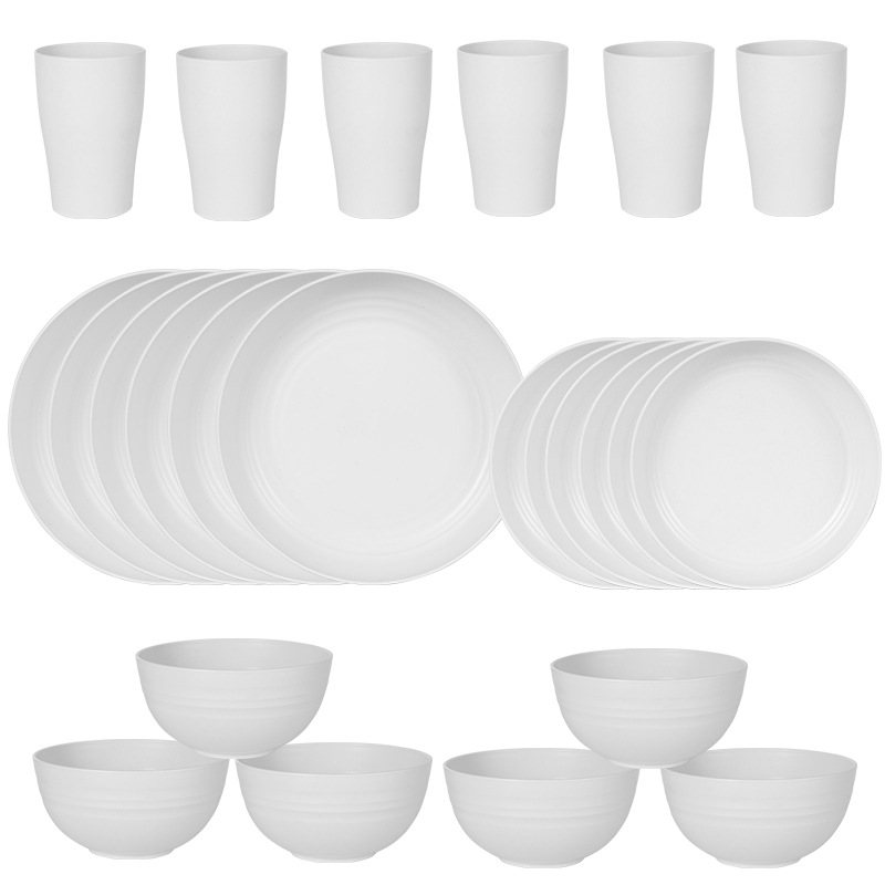 V888-ELOSUNG28123-202504281445-00 Stylish White Wheat Straw Dinnerware Set - 24 Pieces Including Plates, Bowls & Cups - Image 1