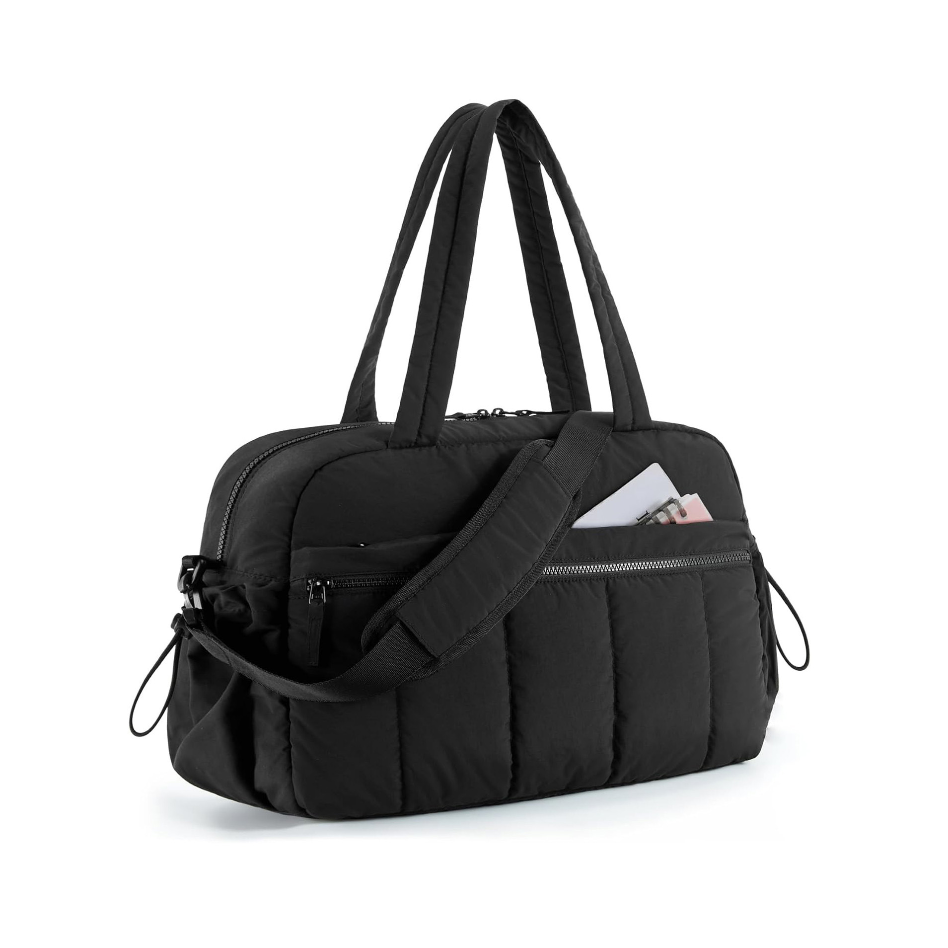 V888-ELOSUNG28148-202504281345-00 Black Large Capacity Quilted Travel Tote Bag - Waterproof Gym Duffel with Wet Pocket (42x19x30cm) - Image 1