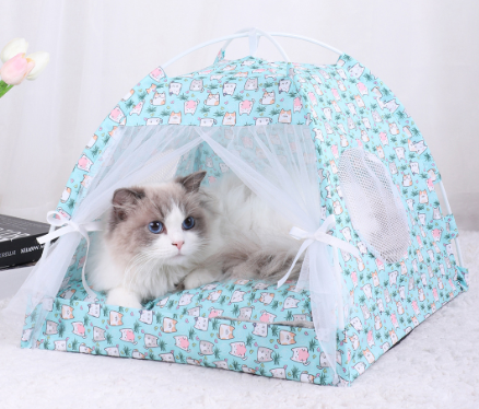 V888-ELOSUNG28224-202504301610-00 S 35*35CM 5 Catties Within The Pet Blue Cat Cooling Summer Pet Tent - Portable Foldable Breathable Outdoor Cat House Shelter - Image 1