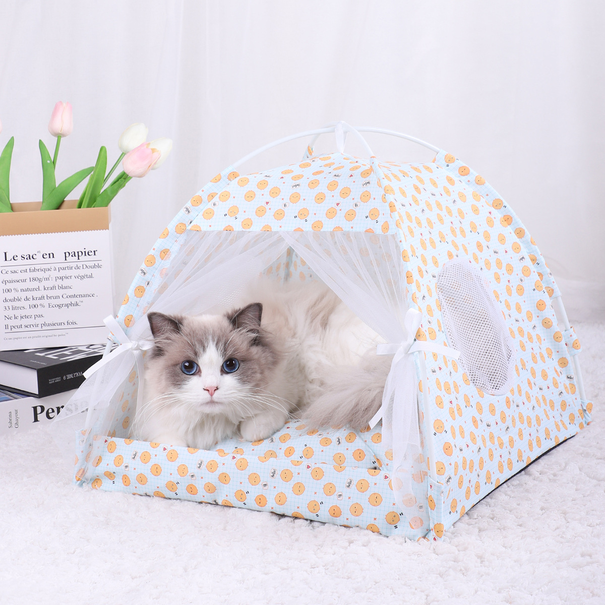 V888-ELOSUNG28239-202504301618-00 S 35*35CM 5 Catties Within The Pet Yellow Pullet Cooling Summer Pet Tent - Portable Foldable Breathable Outdoor Cat House Shelter - Image 1
