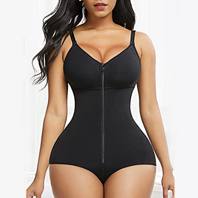 V888-ELOSUNG28502-202505131822-00 S Black Women's Seamless Body-Shaping Onesie with Zipper - Abdomen Slimming and Hip Lifting - Image 1