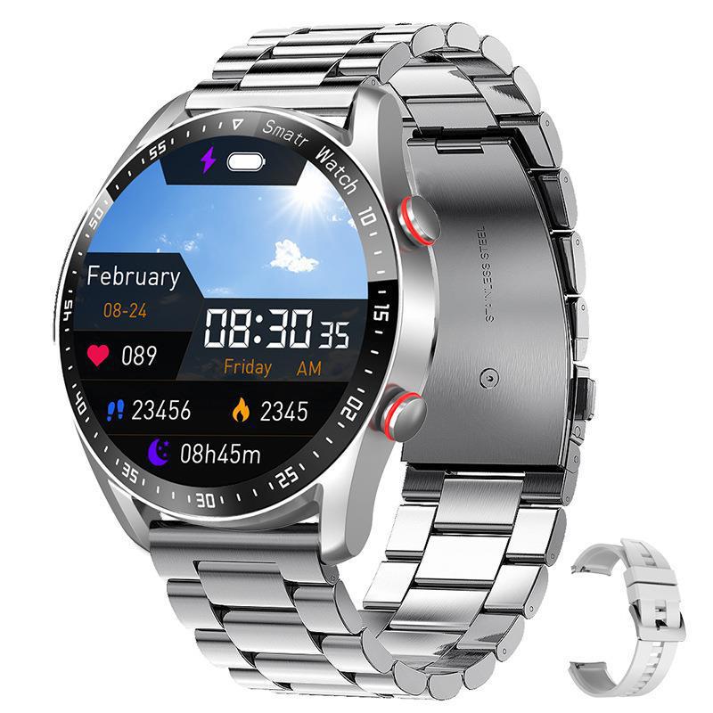 V888-ELOSUNG28591-202505151735-00 Silver Silicone +22MM Silver Mitsubishi Steel Strip Business Smartwatch with ECG and PPG Monitoring and Stainless Steel Strap - Image 1