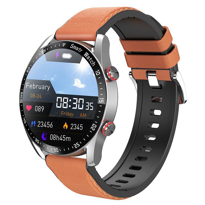 V888-ELOSUNG28592-202505151735-00 Silver Silicone +22MM Brown Mitsubishi Steel Strip Business Smartwatch with ECG and PPG Monitoring and Stainless Steel Strap - Image 1