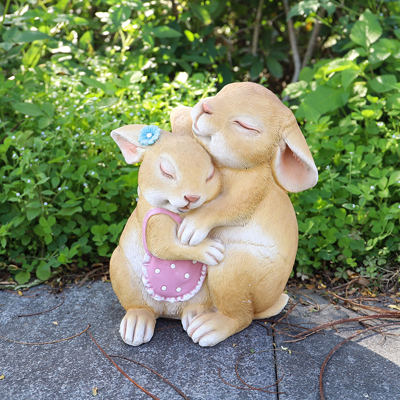 V888-ELOSUNG28686-202505191353-00 Hug Rabbits Cute Rabbit Resin Garden Ornament - Charming Outdoor Decor - Image 1