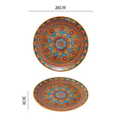 V888-ELOSUNG28764-202505231407-00 Gulpulsar Orange 10-Inch Bohemian Ceramic Shallow Plate - Image 1
