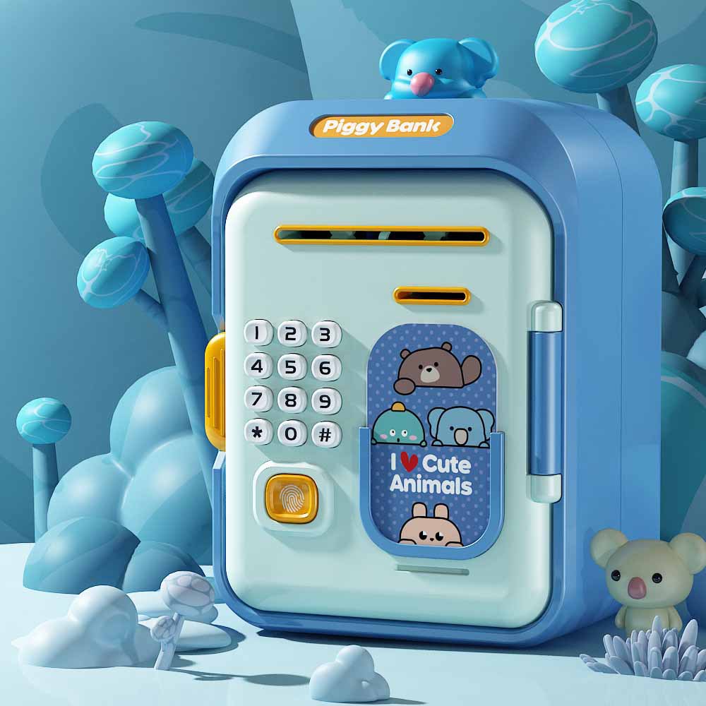 V888-ELOSUNG29137-202505231251-00 Interactive Kids' Piggy Bank Safe with Music, Stories & Password Lock(blue) - Image 1
