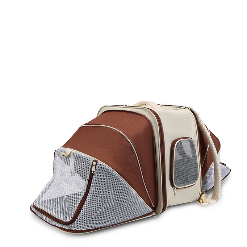 V888-ELOSUNG29217-202505261607-00 Expandable Pet Carrier Backpack for Cats & Small Dogs - Breathable Mesh, Multiple Entrances(Khaki) - Image 1