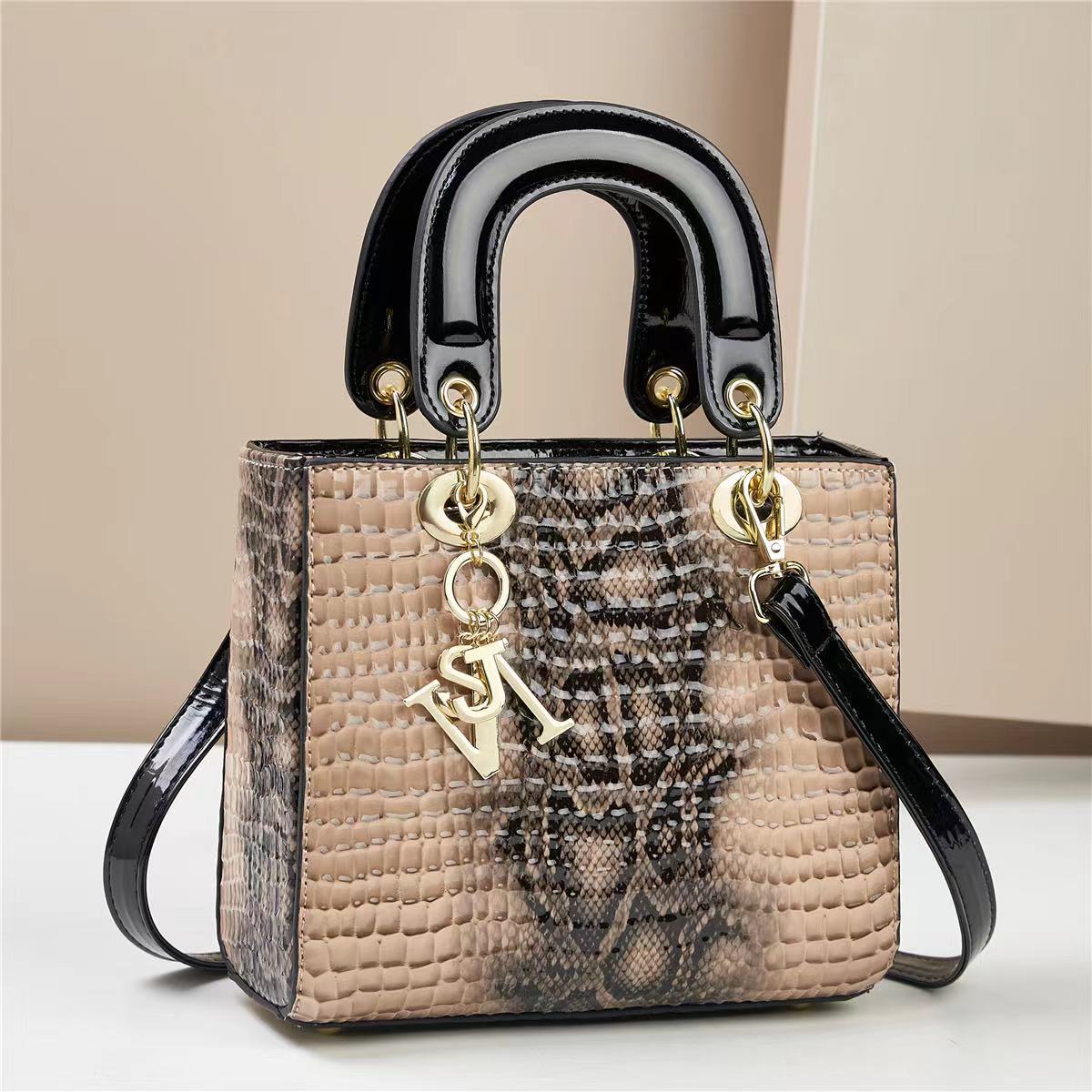 V888-ELOSUNG29235-202505261617-00 Chic Embossed Pattern Top Handle Bag - PU Leather Satchel with Detachable Shoulder Strap(khaki) - Image 1