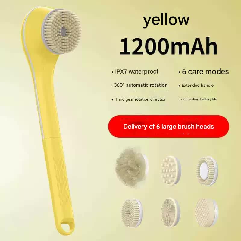 V888-ELOSUNG29272-202505261518-00 Rechargeable Electric Body Brush & Back Scrubber - 6 Heads, IPX7 Waterproof(Yellow) - Image 1