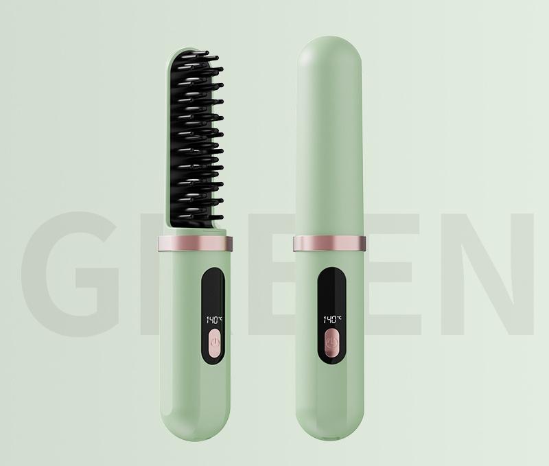 V888-ELOSUNG29286-202505261528-00 Cordless Hair Straightener Brush - 4000mAh USB-C Rechargeable, 4 Temps, Anti-Scald 3D Comb Design(Green) - Image 1