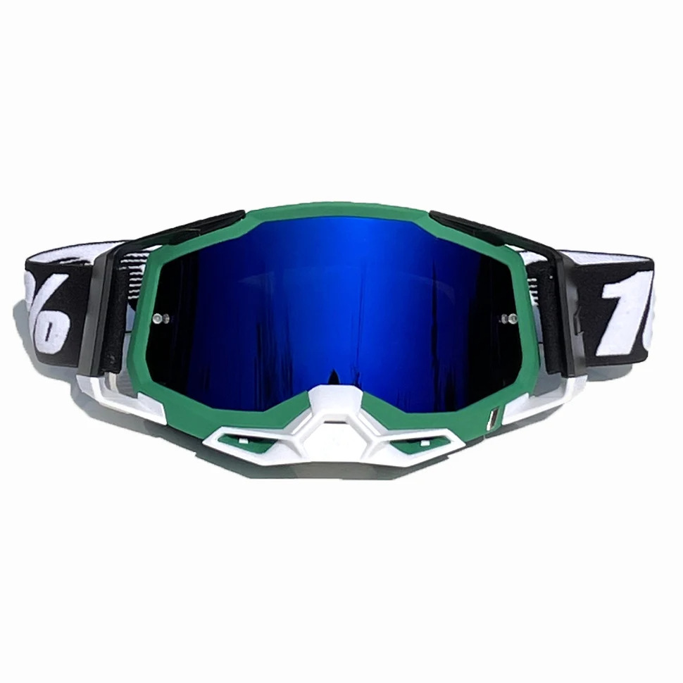 V888-ELOSUNG29348-202505301125-00 Pro Motocross Goggles - Windproof, UV400 Protection with TPU Frame & PC Lens, Adjustable Strap(Green frame, blue lens) - Image 1