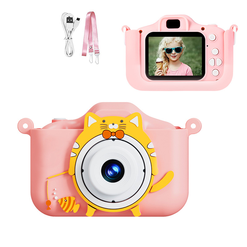 V888-ELOSUNG29463-202506041653-00 Digital Camera with Cute Cat Silicone Case - Dual Lens, 96MP, HD Screen & Music Playback(pink) - Image 1