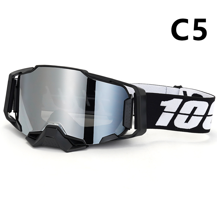 V888-ELOSUNG29560-202506051742-00 Professional Motocross & Ski Goggles - HiPER Lens, TPU Frame(Black frame with white belt and silver lens) - Image 1