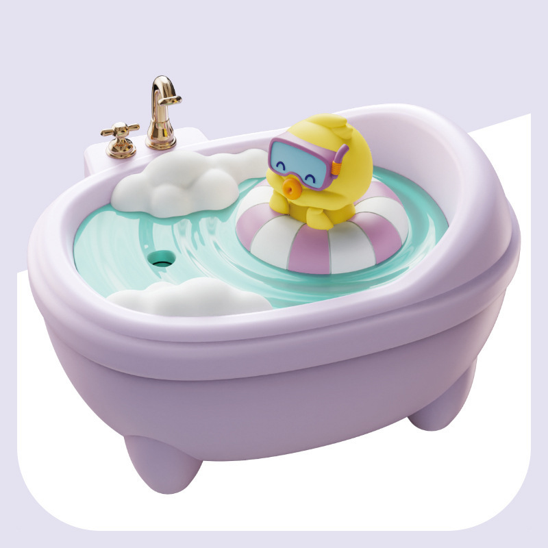 V888-ELOSUNG29652-202506101147-00 Adorable Bathtub Humidifier with Colorful Night Light - USB-C, 340ml, Auto Shut-Off(Purple Duck) - Image 1