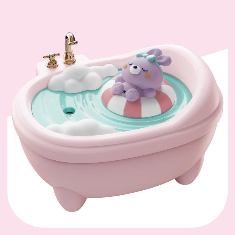 V888-ELOSUNG29653-202506101147-00 Adorable Bathtub Humidifier with Colorful Night Light - USB-C, 340ml, Auto Shut-Off(Pink Rabbit) - Image 1