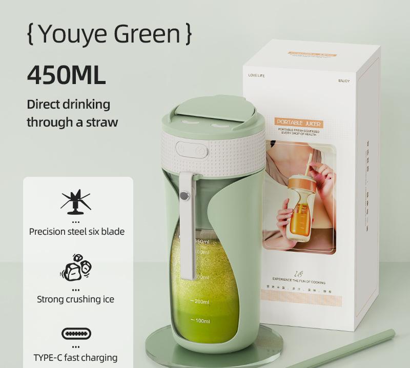 V888-ELOSUNG29761-202506190611-00 Portable Wireless Juicing Cup - 450ml, 6-Blade Ice Crusher, USB-C Fast Charging Smoothie Blender(green) - Image 1