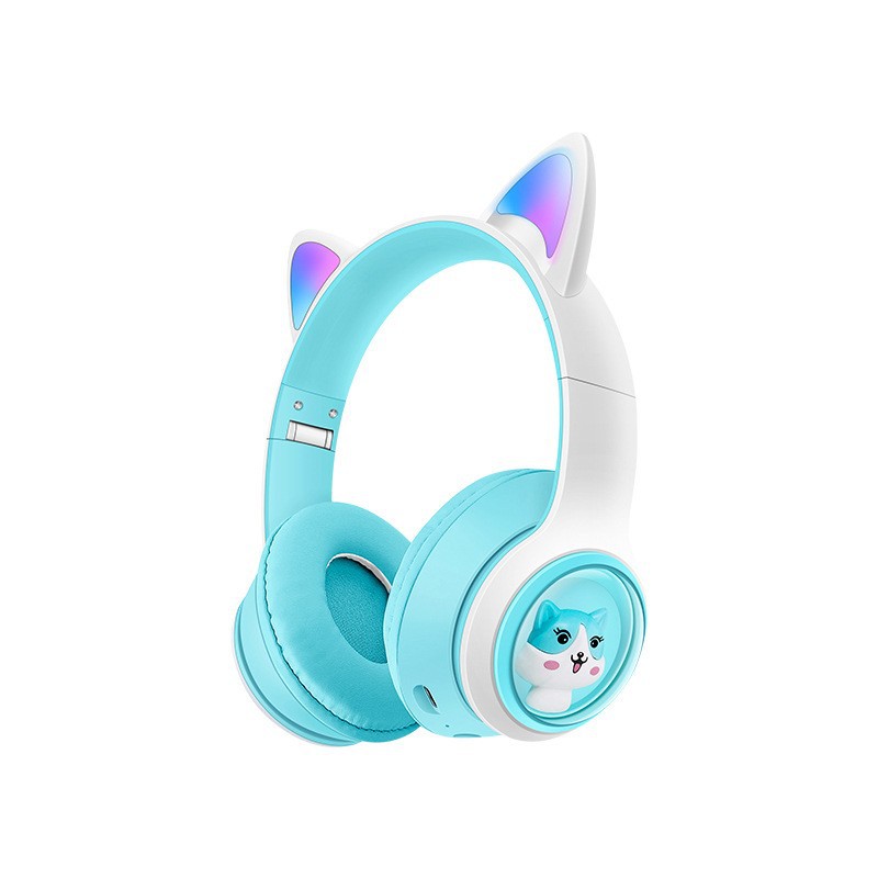 V888-ELOSUNG29775-202506190616-00 Cute Cat Ear Wireless Headphones - BT5.3, LED Lights, TF Card Slot, Soft Protein Padding(Blue) - Image 1