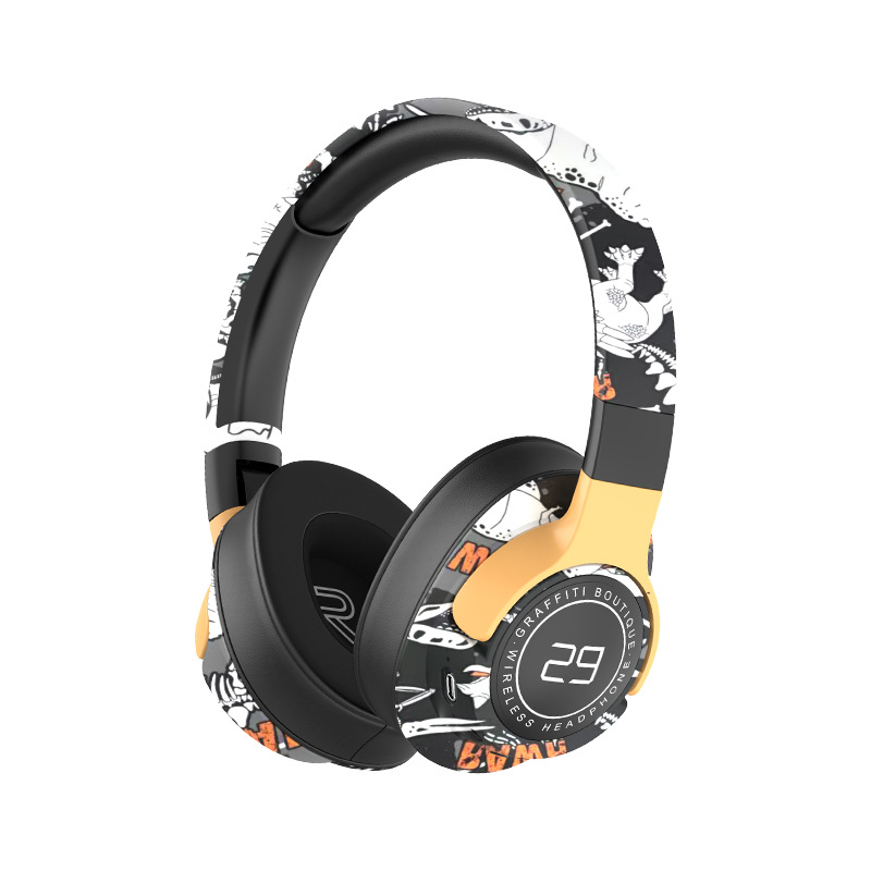 V888-ELOSUNG29916-202506191153-00 Trendy Graffiti Wireless Over-Ear Headphones - Bluetooth 5.1, HIFI 360 Surround Sound, 12H Playtime, Low Latency(black) - Image 1
