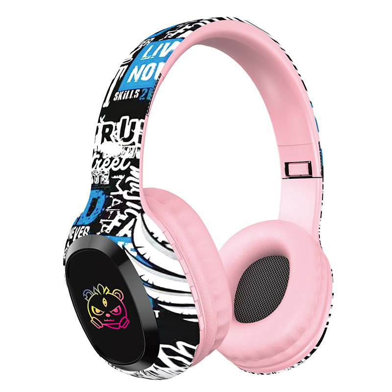 V888-ELOSUNG29921-202506191138-00 Wireless Over-Ear Headphones with Graffiti Design - Bluetooth 5.3, HIFI Sound, RGB Light, 8H Playtime(pink) - Image 1