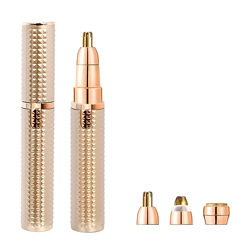 V888-ELOSUNG29996-202506191237-00 3-in-1 Rechargeable Electric Trimmer for Women - Nose, Eyebrow & Facial Hair Remover with Washable Heads & LED Light(Gold) - Image 1