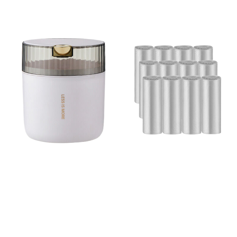 V888-ELOSUNG307-202248-00 White desktop garbage bin (standard 12 roll garbage bag) 14cm * 15cm (including button) * 16cm - Image 1