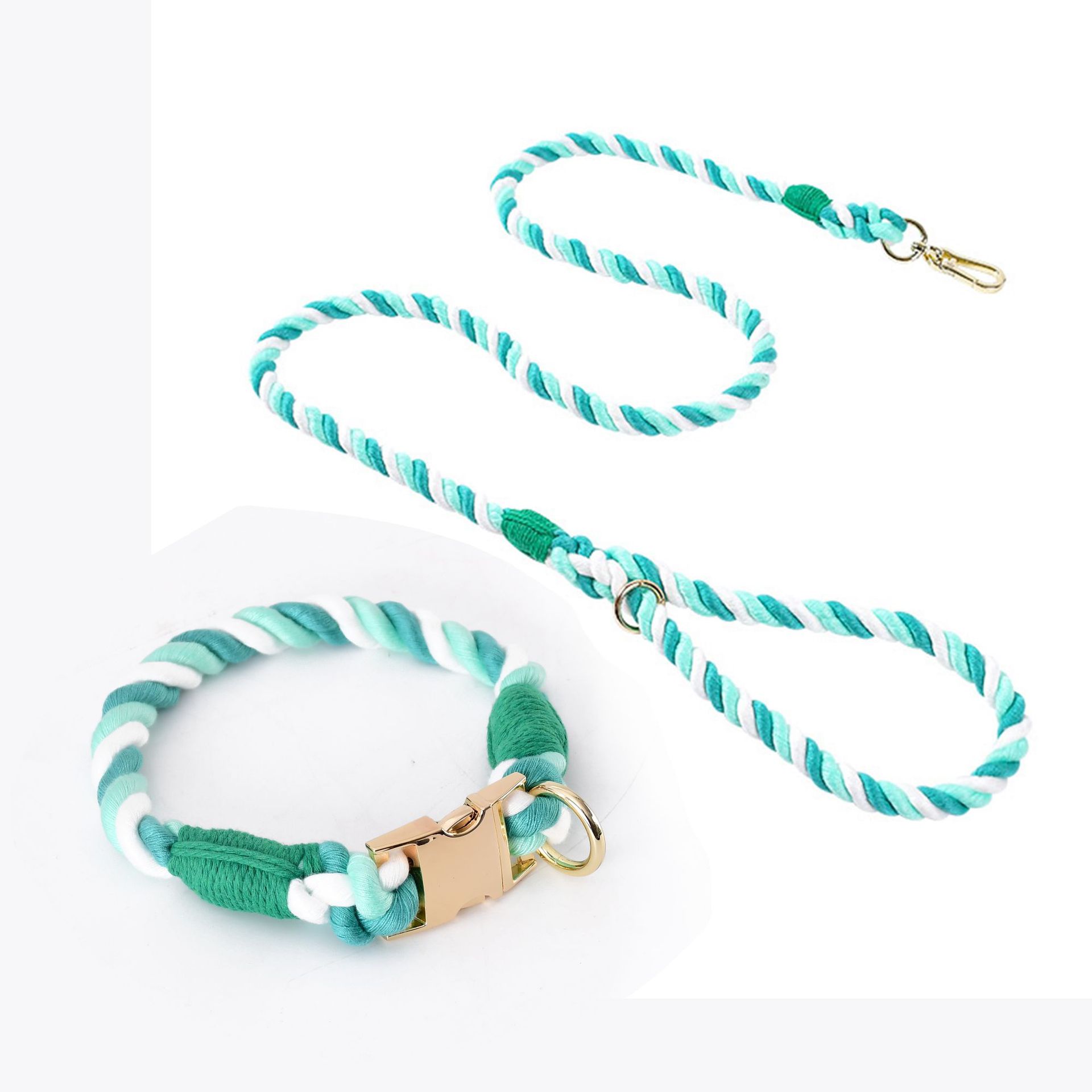 V888-ELOSUNG31078-202505231145-00 Handmade Gradient Rope Dog Collar & Leash Set - Colorful Braided Cotton (Light green - Size S) - Image 1
