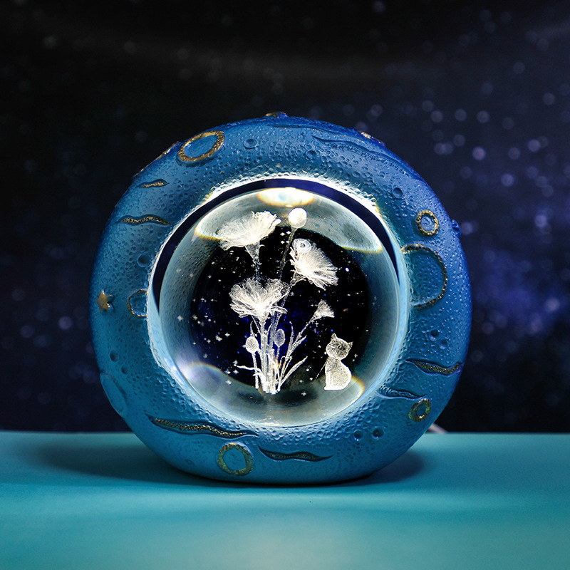 V888-ELOSUNG31158-202505281116-00 Celestial Ring LED Crystal Ball Lamp - 3D Engraving, Unique Gift (Carnation) - Image 1