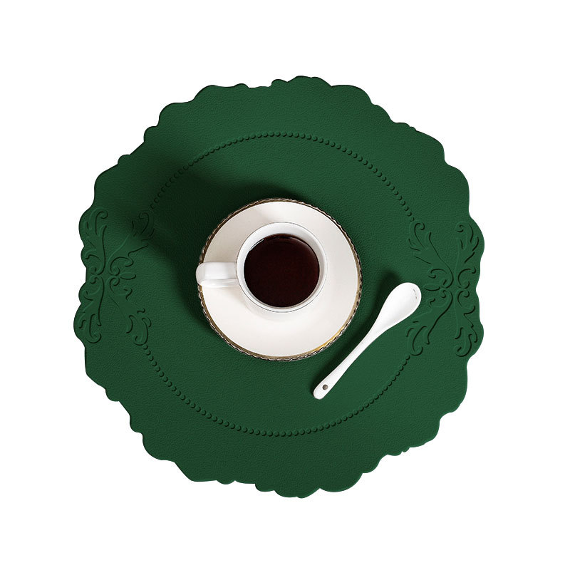 V888-ELOSUNG31306-202505301213-00 4 pcs Retro Faux Leather Placemat - Waterproof & Oil-Proof Dining Table Mat (Green) - Image 1