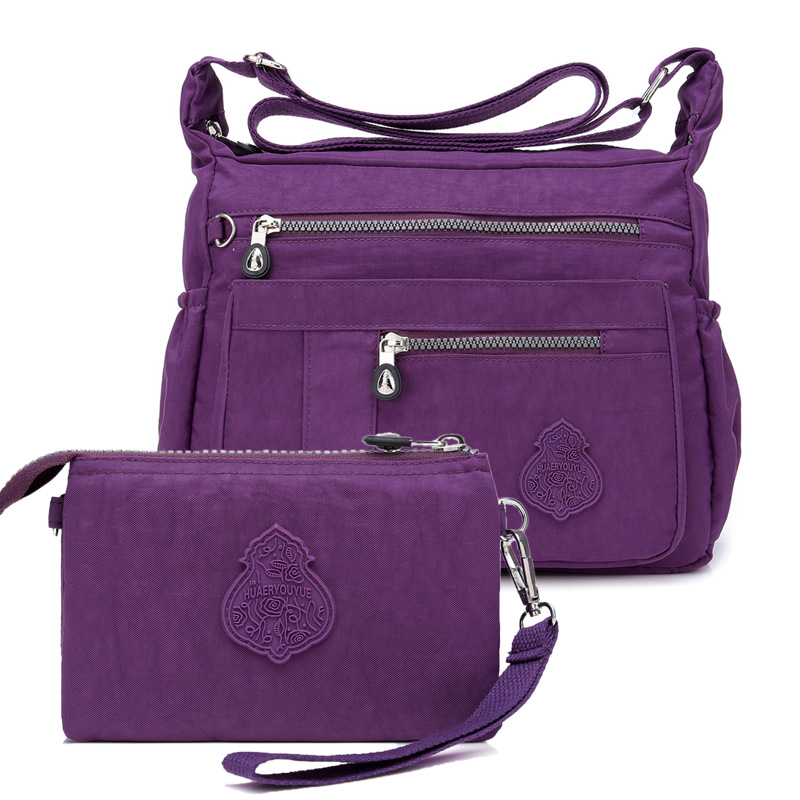 V888-ELOSUNG32061-202505261536-00 Purple Versatile Womens Nylon Water-Repellent Crossbody Shoulder Bag Set with Matching Clutch Pouch - Lightweight & Multi-Pocket - Image 1
