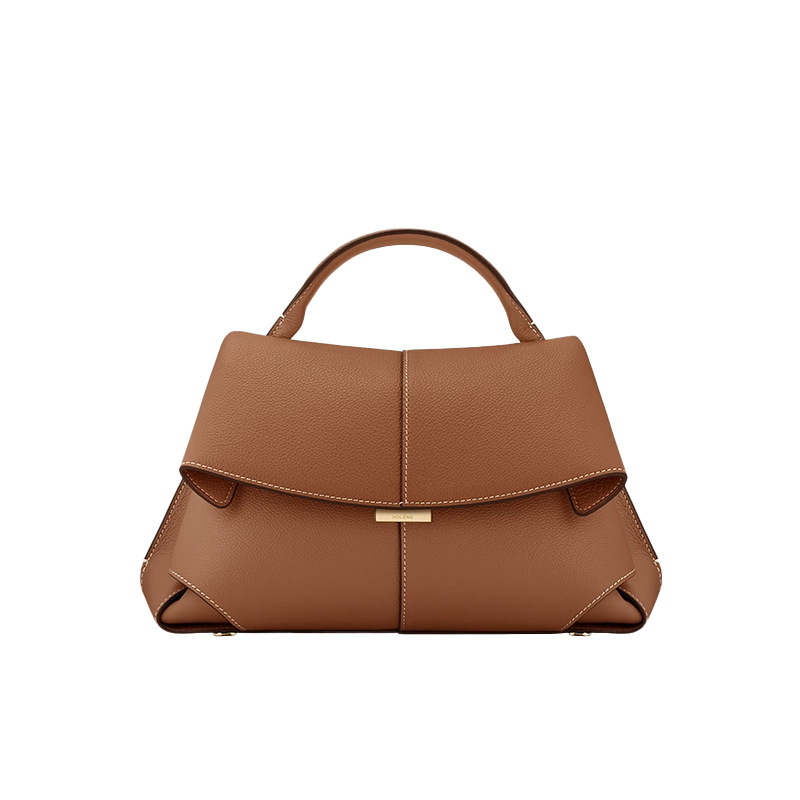 V888-ELOSUNG32066-202505261538-00 Brown Elegant Womens Genuine Cowhide Leather Top Handle Satchel - Chic Flap Crossbody Shoulder Bag - Image 1