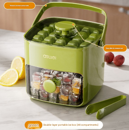 V888-ELOSUNG32072-202505261542-00 Green Innovative Press-Release Ice Cube Maker - Dual Layer Trays & Storage Bin (48 Cubes) - Image 1