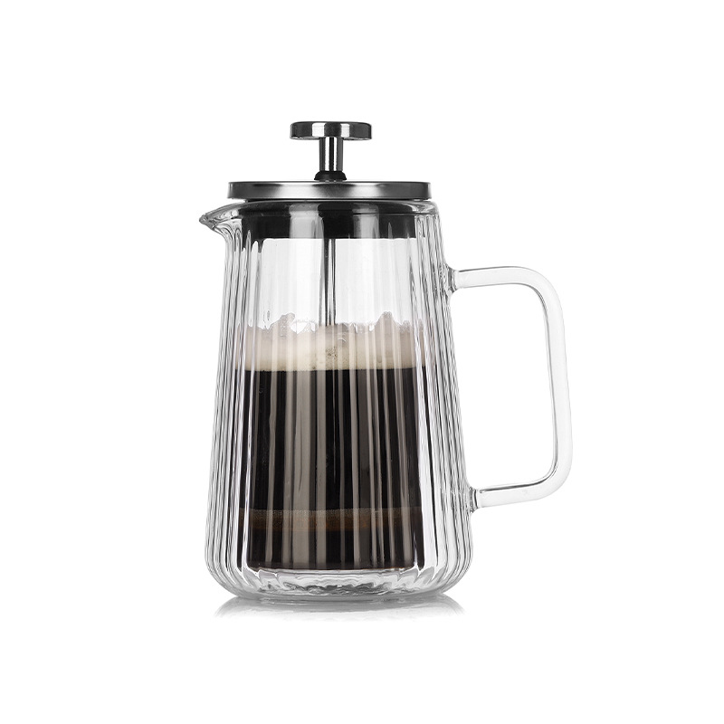 V888-ELOSUNG32106-202505281027-00 Transparent Elegant Ribbed Double Wall Glass French Press - 350ml Heat Resistant Coffee and Tea Maker with Stainless Steel Filter - Image 1