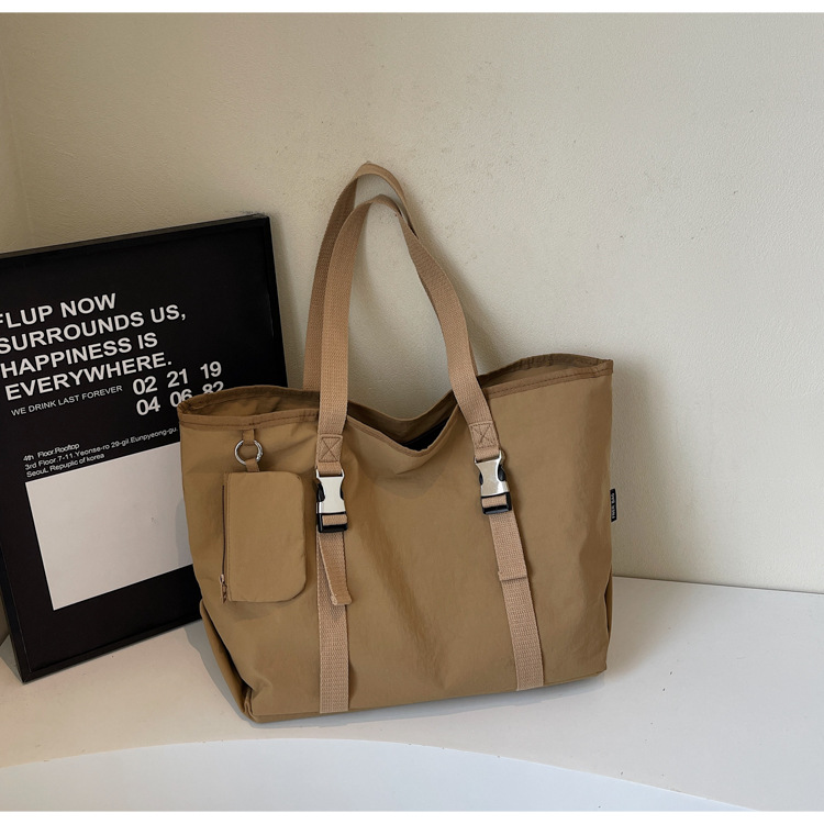 V888-ELOSUNG32136-202505301127-00 Khaki Women's Large Capacity Nylon Tote Bag - Stylish Casual Shoulder with Detachable Pouch - Image 1