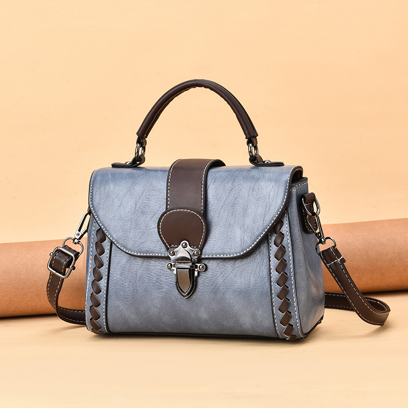 V888-ELOSUNG32201-202506051612-00 Blue Elegant Women's PU Leather Top Handle Satchel - Versatile Crossbody Bag with Classic Clasp & Braided Detail - Image 1
